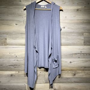 LOGO Lori Goldstein Open Front Vest Women’s Medium Gray Hooded Cascading Stretch